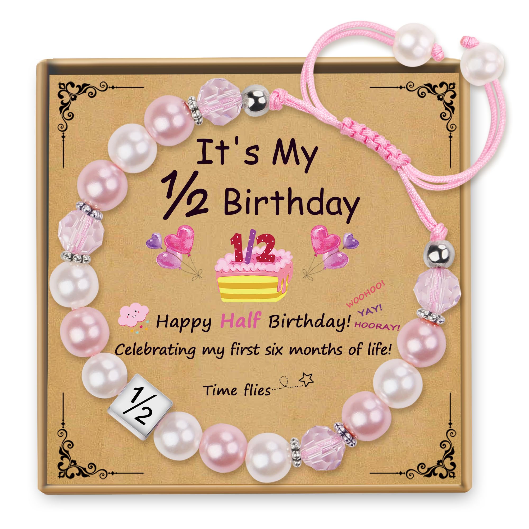 Sereney Birthday Gifts for Girls, 1-16 Year Old Girl Birthday Bracelet Gift | Adjustable Cross Pearl Beaded Bracelet, Happy Birthday Gifts for Daughter Granddaughter Niece, Handmade Link for Happy Bday