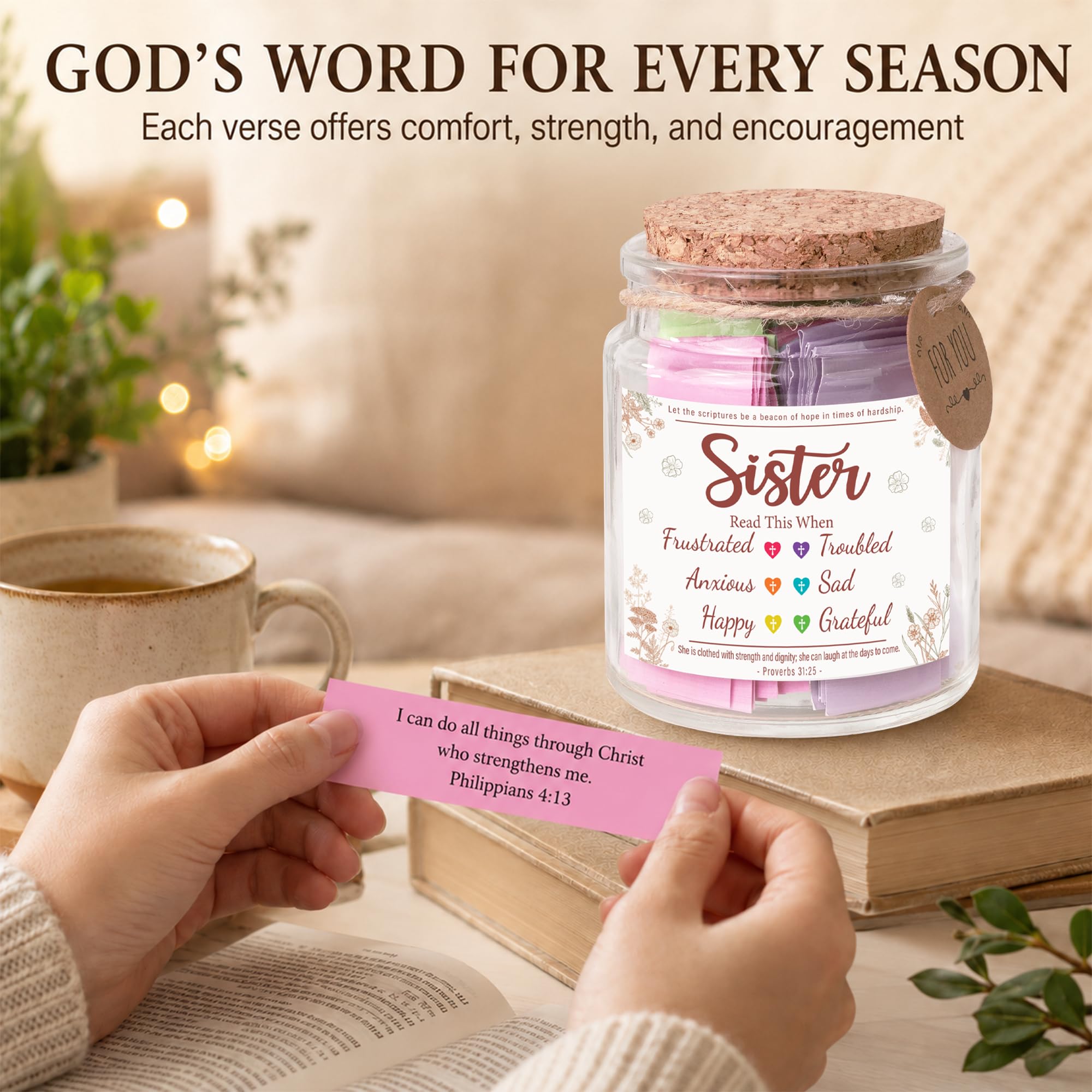 Bible Verses Jar for Daughter – Daughter Gifts From Mom, Graduation Gifts for Daughters, 92 Bible Verses Folded by hand, Christian Gift for Women