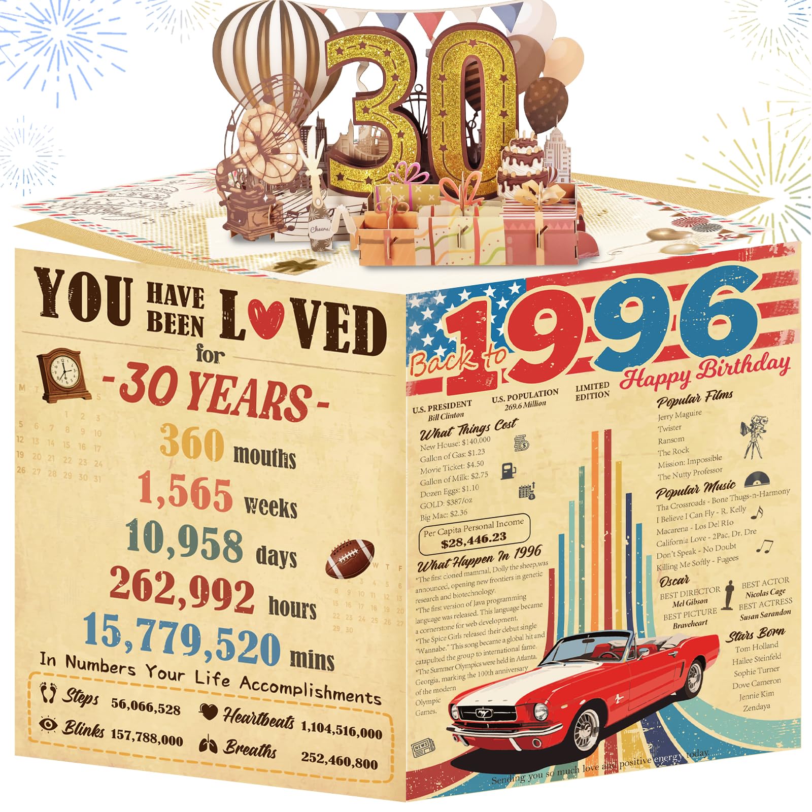 80th Birthday Card for Women Her, Large 3D Pop Up 80th Birthday cards forMom Grandma, Happy 80 Year Old Birthday Decorations for Wife Sister Funny Birthday Gifts, Back to 1946, Pink