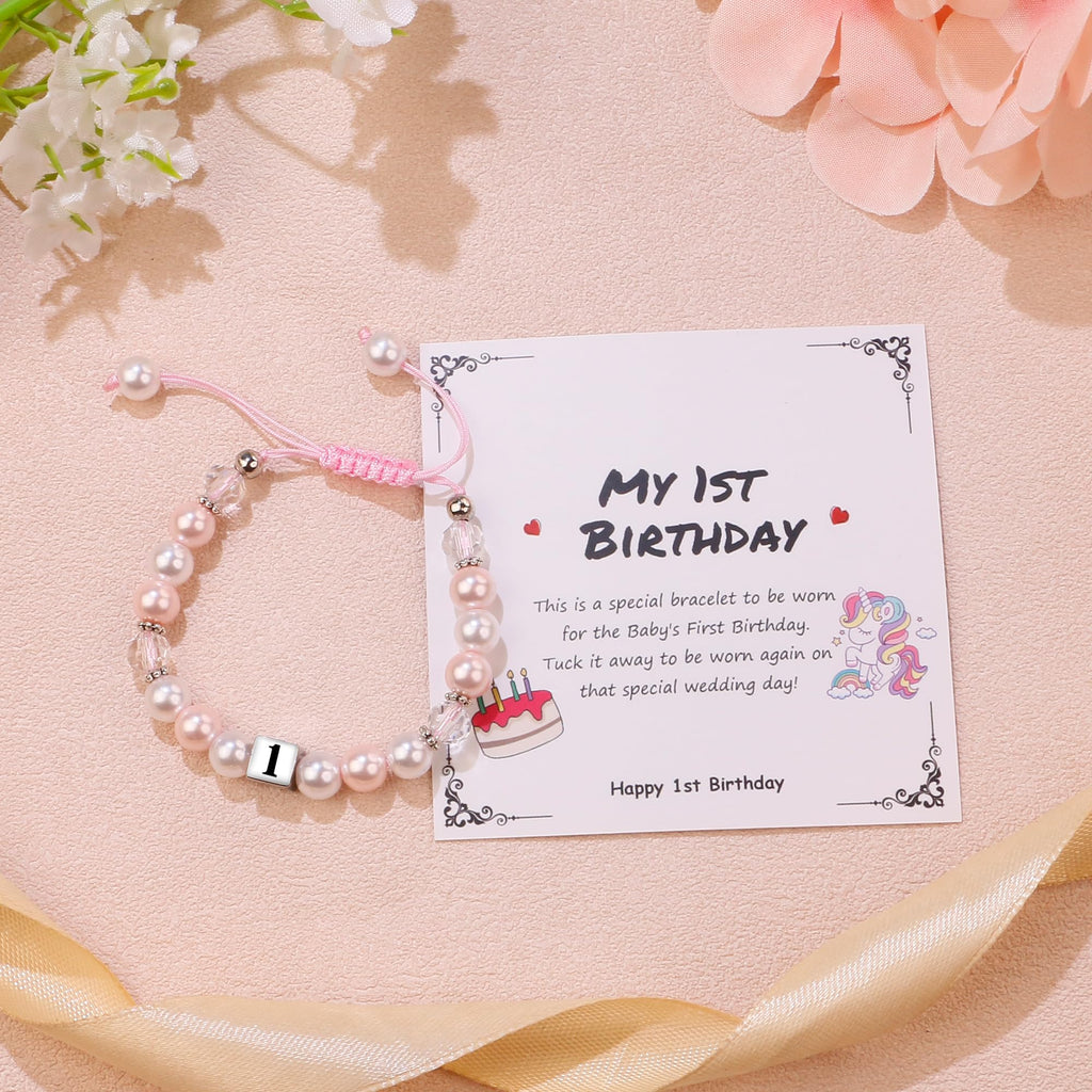 Sereney Birthday Gifts for Girls, 1-16 Year Old Girl Birthday Bracelet Gift | Adjustable Cross Pearl Beaded Bracelet, Happy Birthday Gifts for Daughter Granddaughter Niece, Handmade Link for Happy Bday