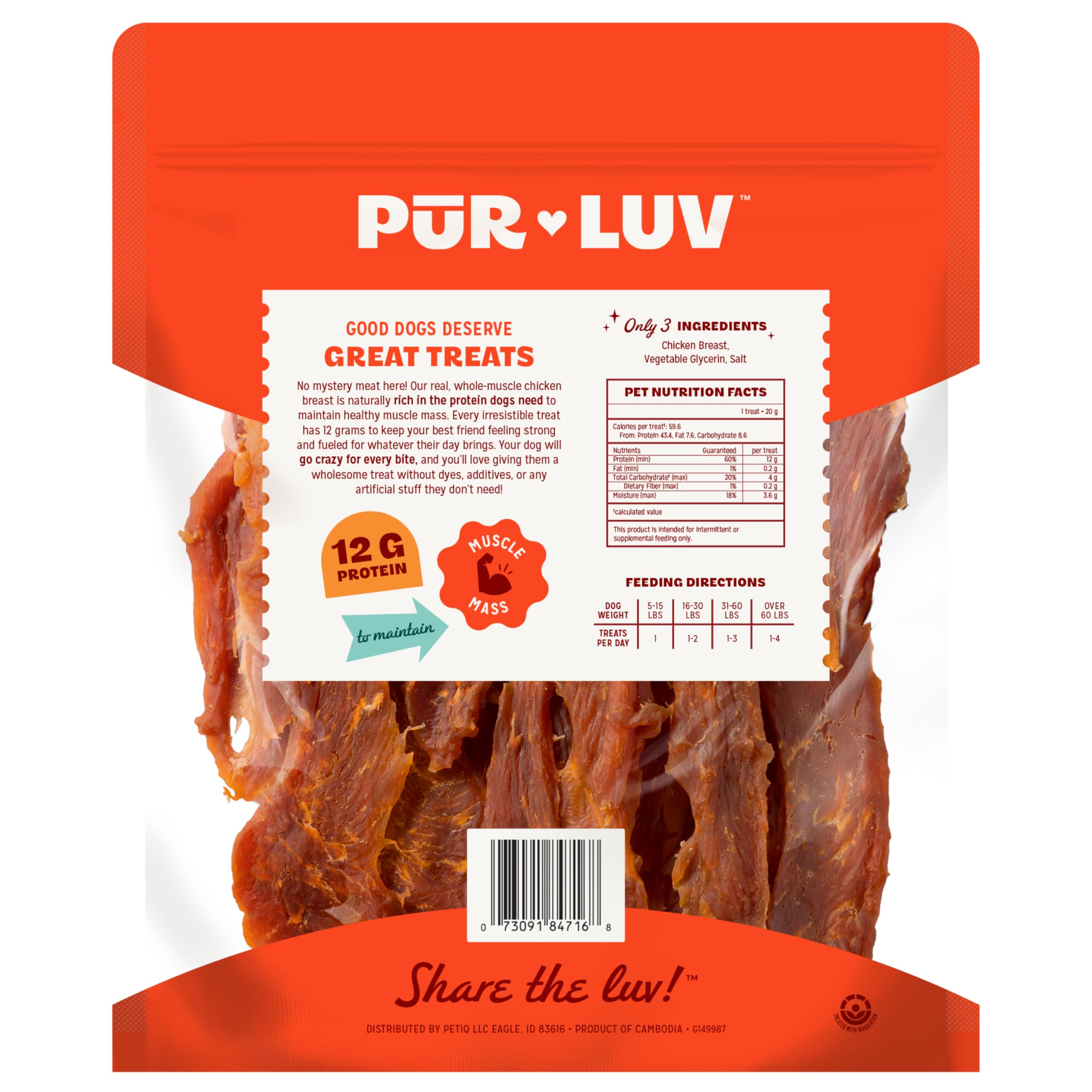 Pur Luv Chicken Wrapped Sweet Potato Dog Treats, Rawhide Free Jerky Wraps, Made with Real Chicken, 16 Oz, Healthy, Easily Digestible, Long Lasting, High Protein Treat, Satisfies Dog's Urge to Chew | Rawhide-free, high-protein jerky wrap: real chicken arou