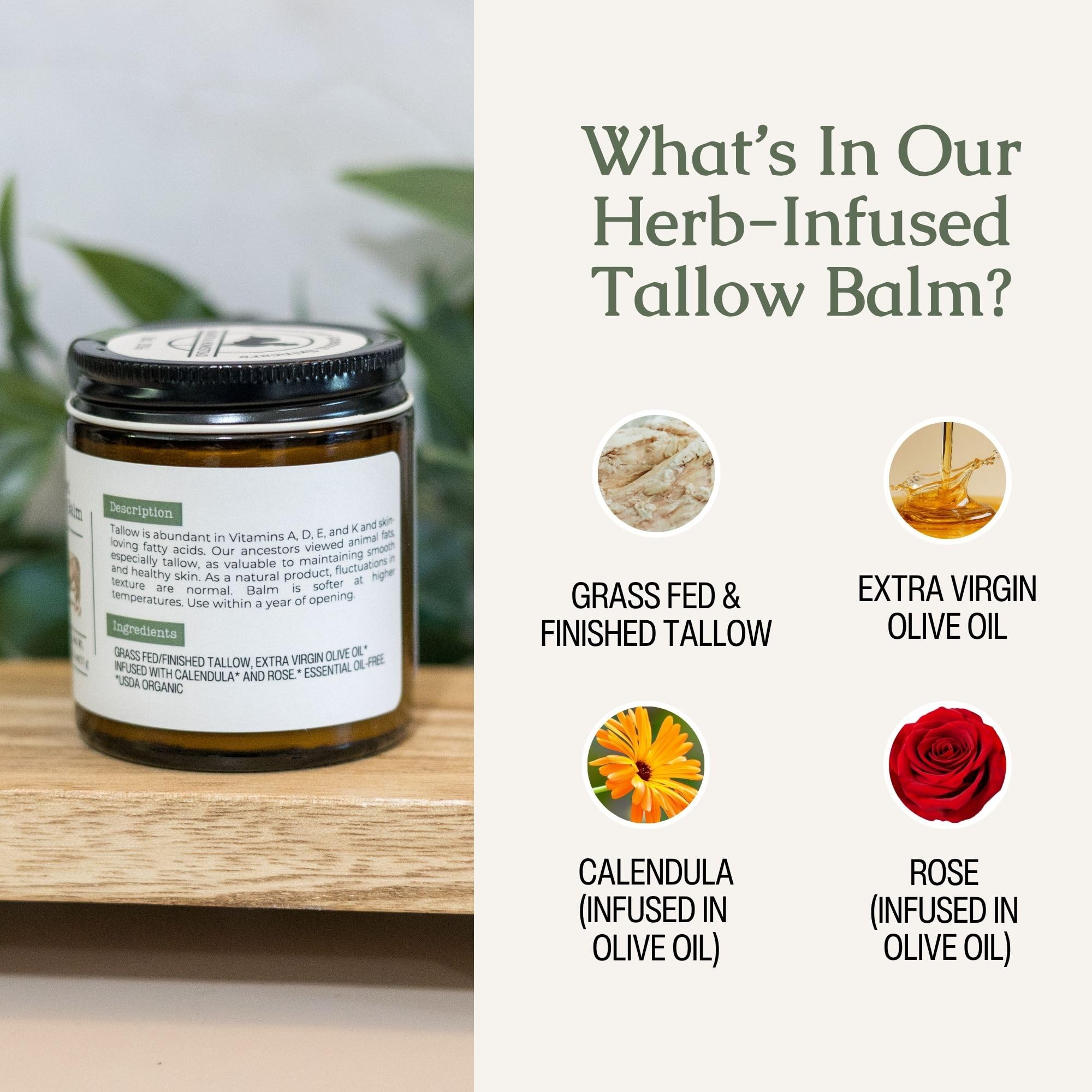 Hearth & Homestead Whipped Beef Tallow for Skin & Face, Unscented, 1.3oz | 100% Grass Fed & Finished, Eczema Cream & Body Butter, Only Organic Ingredients, For Skin & Face