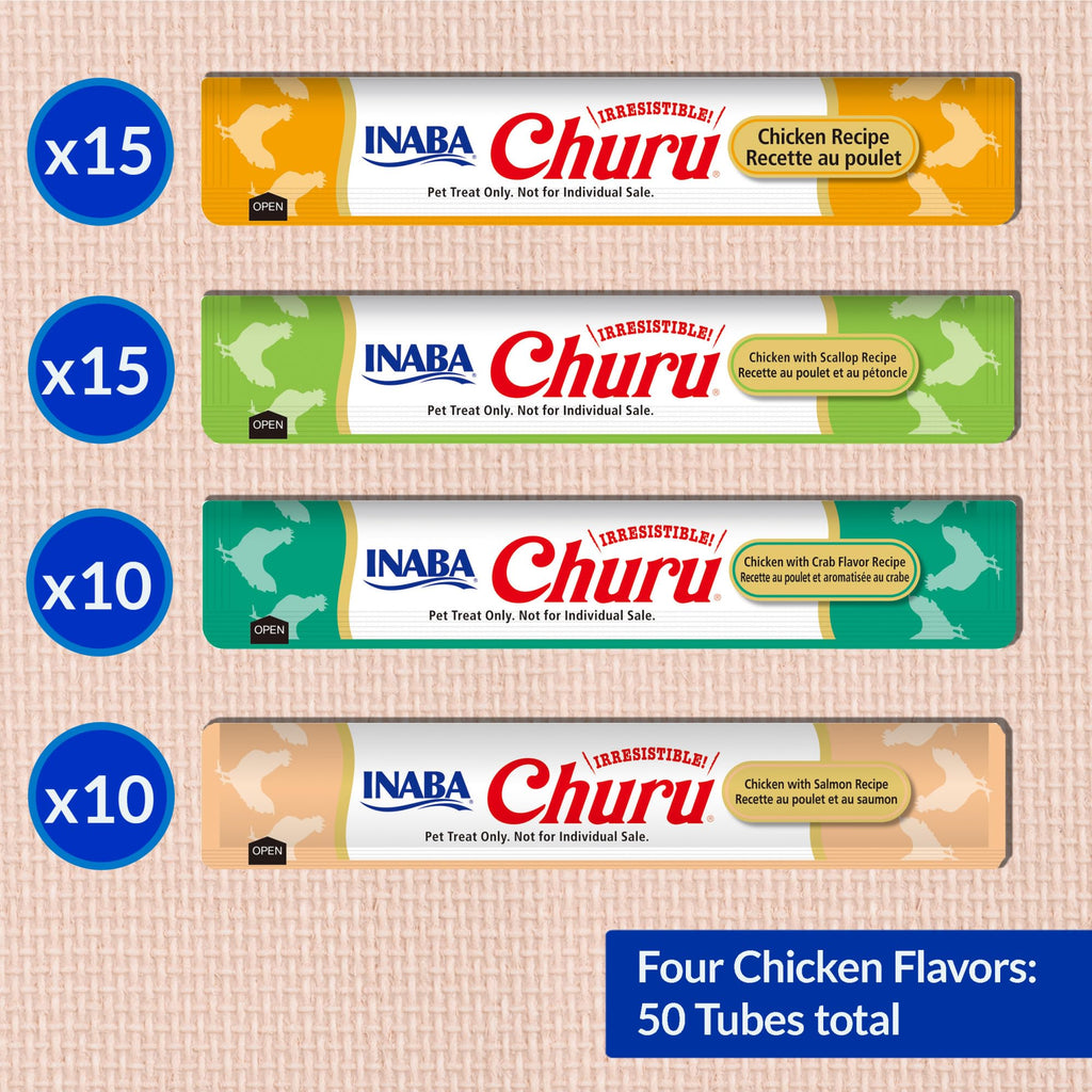 INABA Churu Cat Treats, Lickable, Squeezable Creamy Purée Cat Treat with Green Tea Extract & Taurine, 0.5 Ounces Each Tube, 20 Tubes, Tuna & Seafood Variety Box