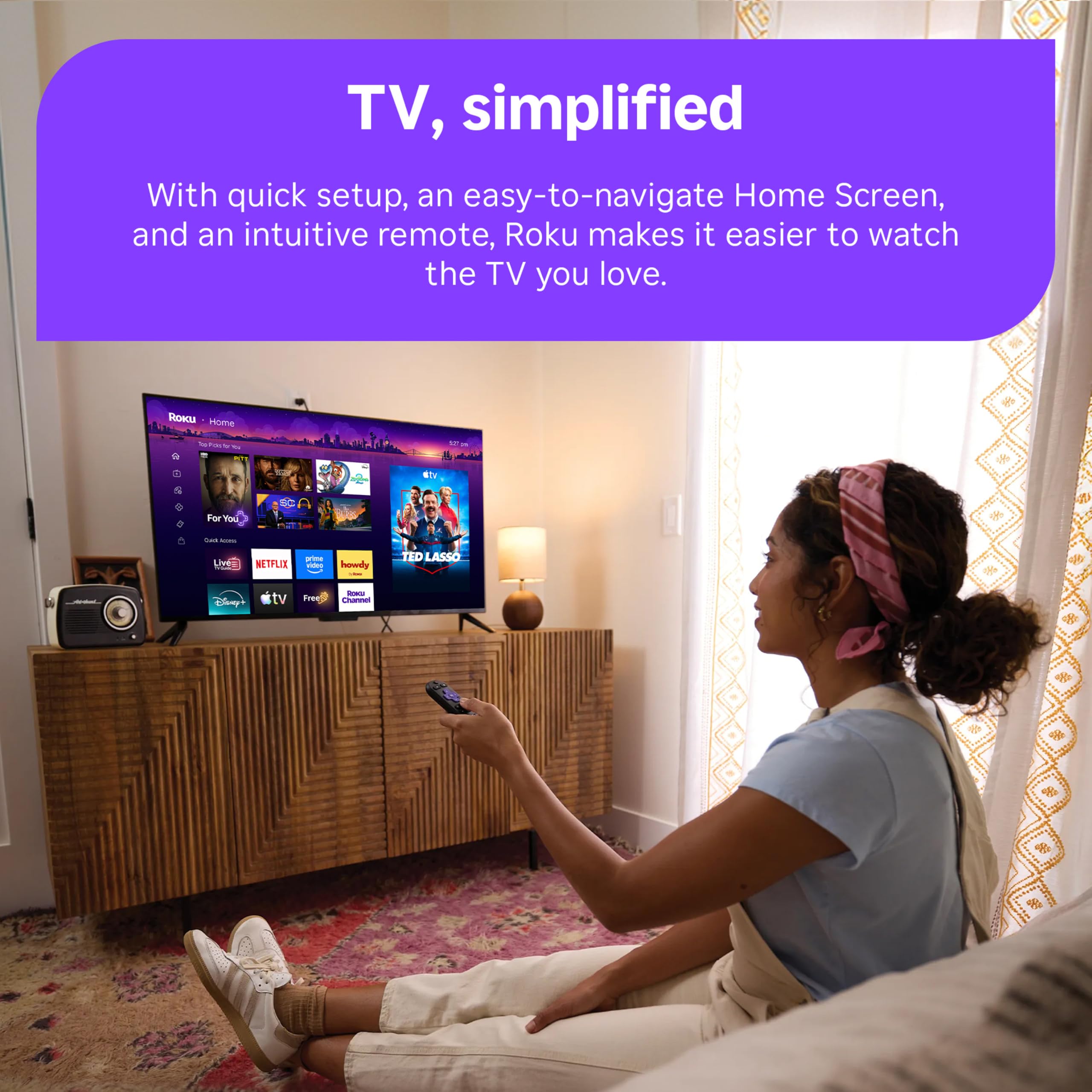 Roku Streaming Stick HD with Voice Remote | Compact 4K Streaming Device for TV with Roku Voice Remote & Long-Range Wi-Fi - Free & Live Local News, Sports