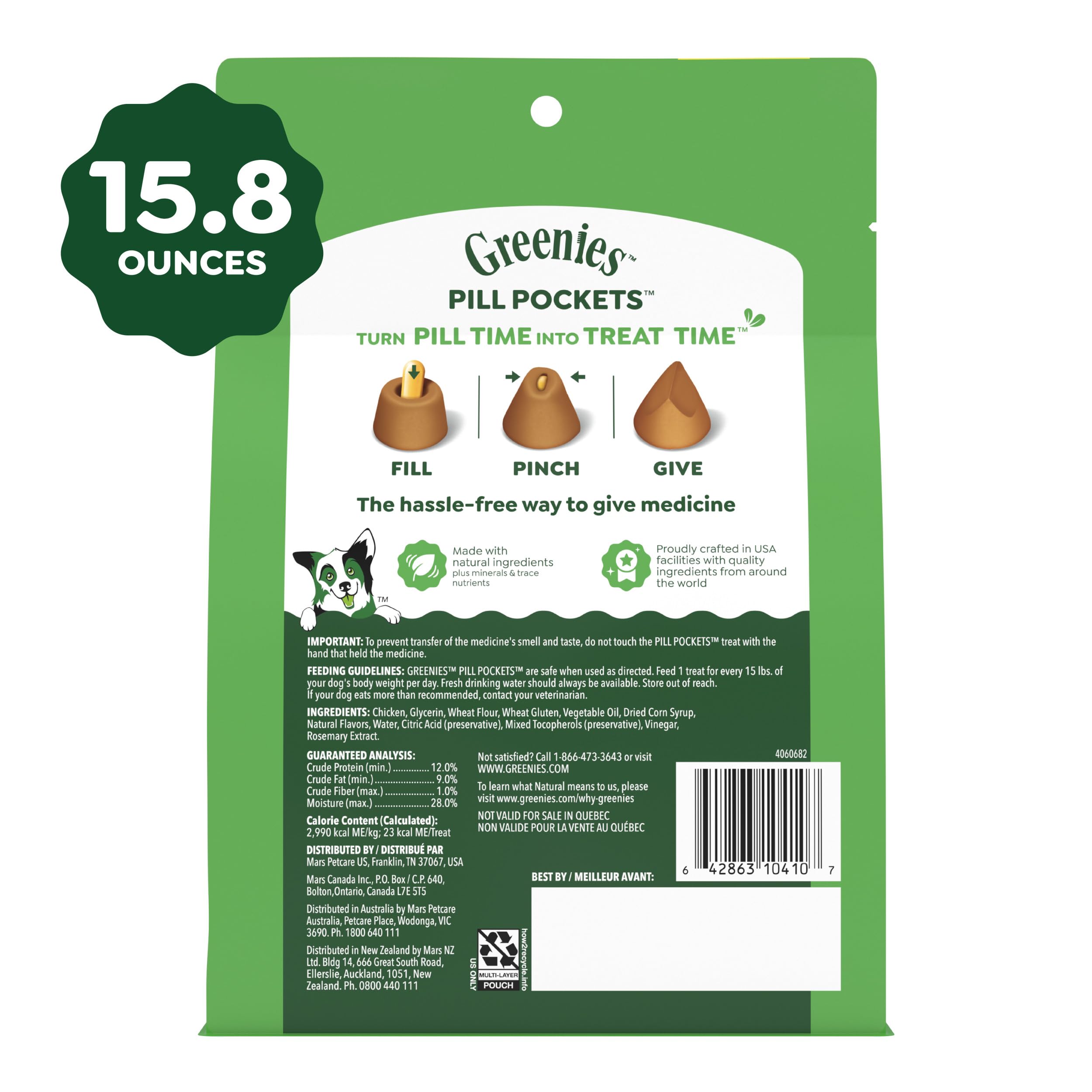 Greenies Pill Pockets Large Size Dog Treats, Peanut Butter, 15.8 oz | Vet-recommended, capsule size, low calorie, odor masking, stress- and mess-free medication experience