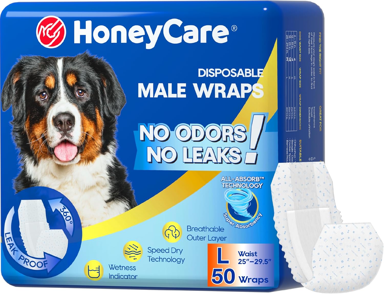 HONEY CARE All-Absorb A26 Male Dog Wrap, 50 Count, Small