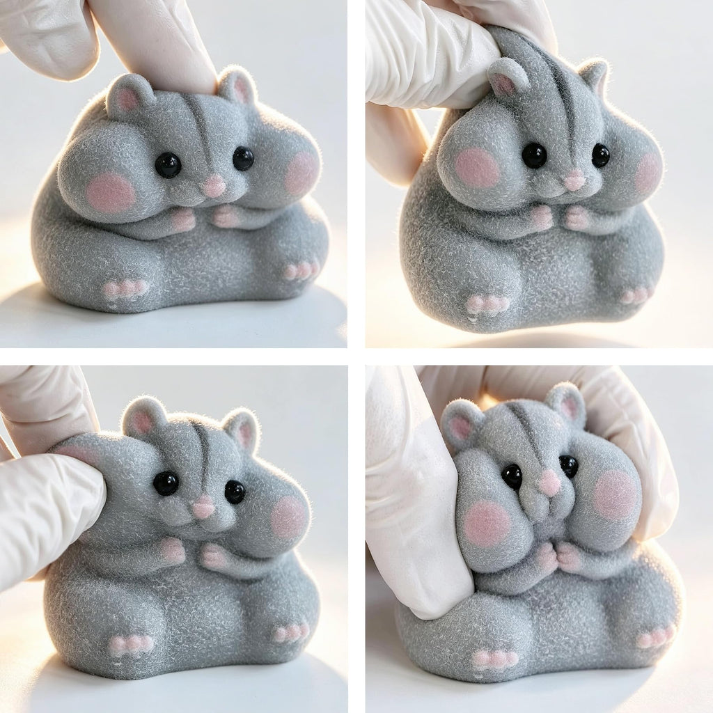 Handmade Taba Squishy Hamster Toy, Cute Squishy Stress Relief Fidget Toy | CUTE SQUEEZE Soft Non-toxic Silicone Butter Cheese Dumpling Squishy, Fuzzy Animal Sensory Toys for Kids Adults, Pink