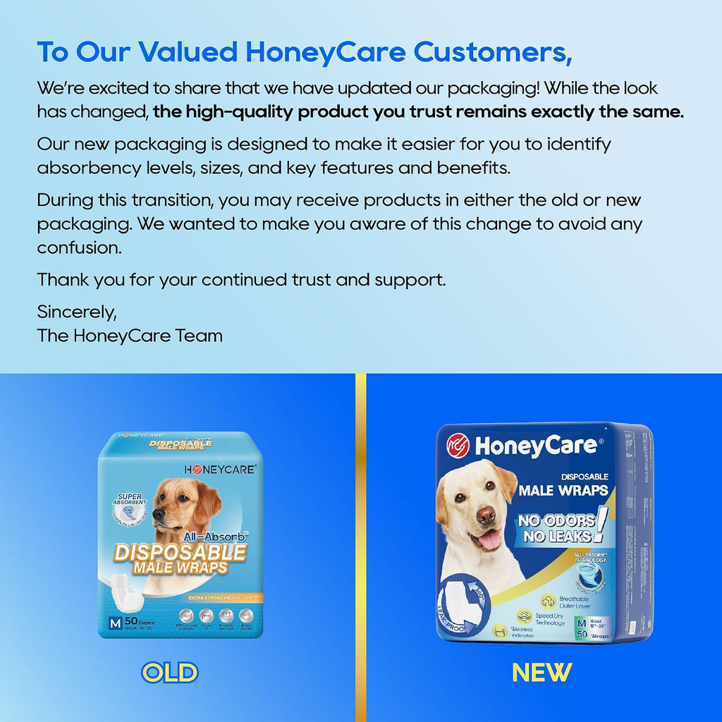 HONEY CARE All-Absorb A26 Male Dog Wrap, 50 Count, Small