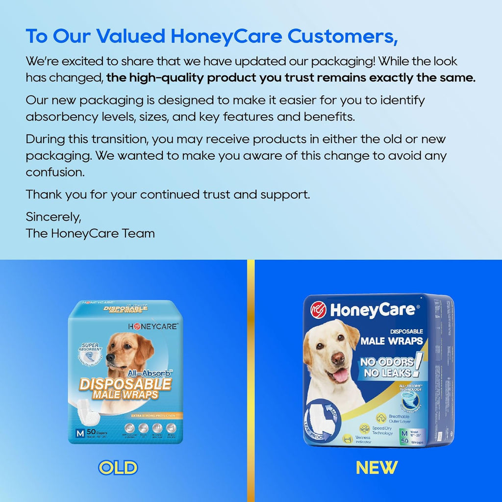 HONEY CARE All-Absorb A26 Male Dog Wrap, 50 Count, Small