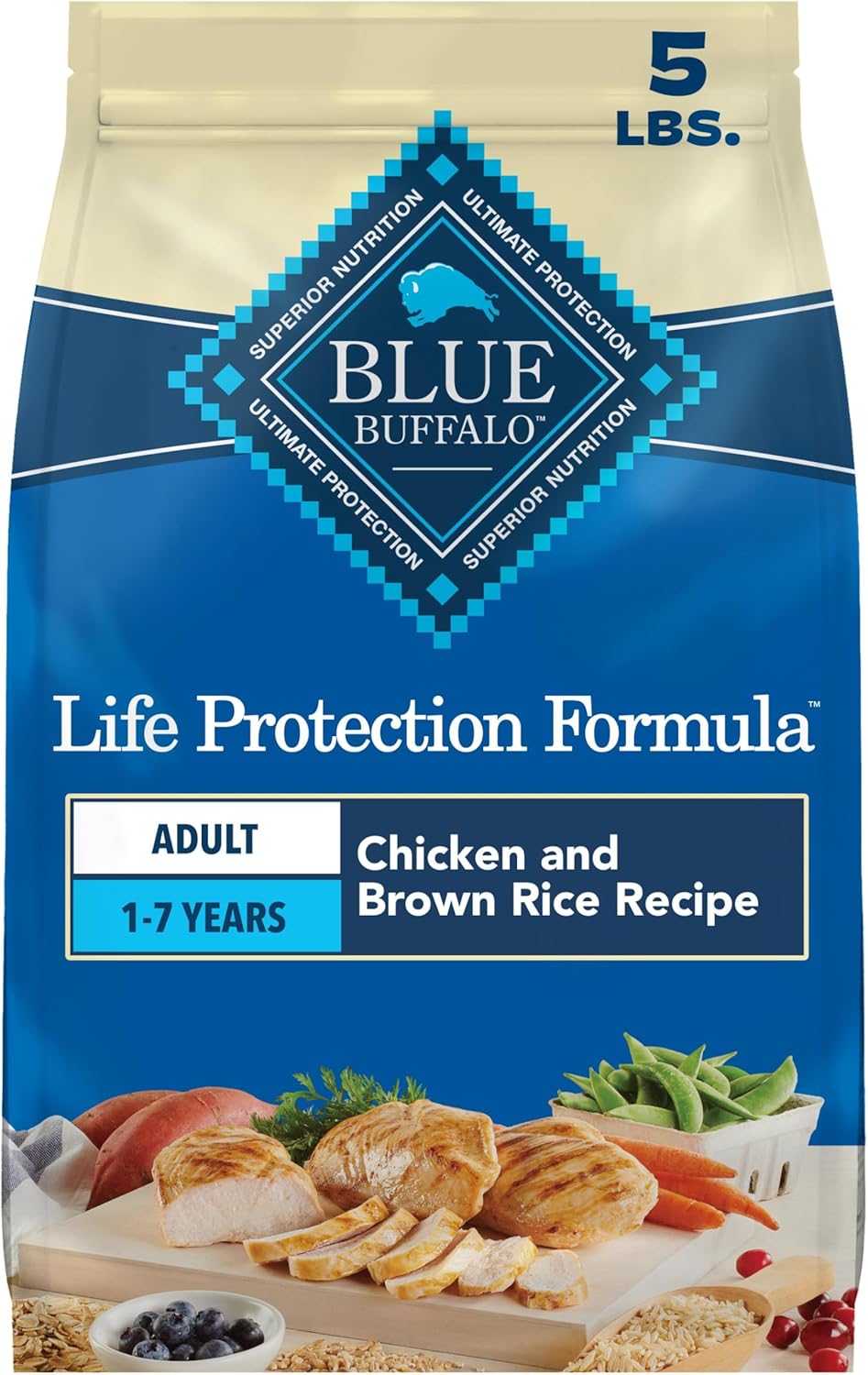 Blue Buffalo Life Protection Formula Chicken Adult Dry Dog Food, 5 lb | Real Chicken #1 Ingredient, Supports Immunity with Antioxidant-Rich LifeSource Bits, Promotes Healthy Muscle Development