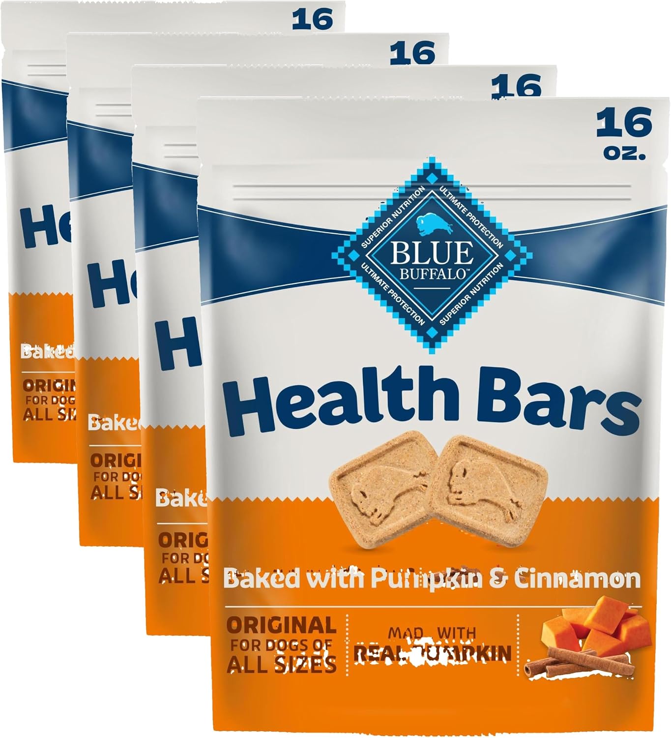 Blue Buffalo Health Bars Pumpkin & Cinnamon Dog Biscuits, 16 oz | Oven-Baked, Crunchy Texture, No Chicken By-Product, Corn, Wheat, or Soy