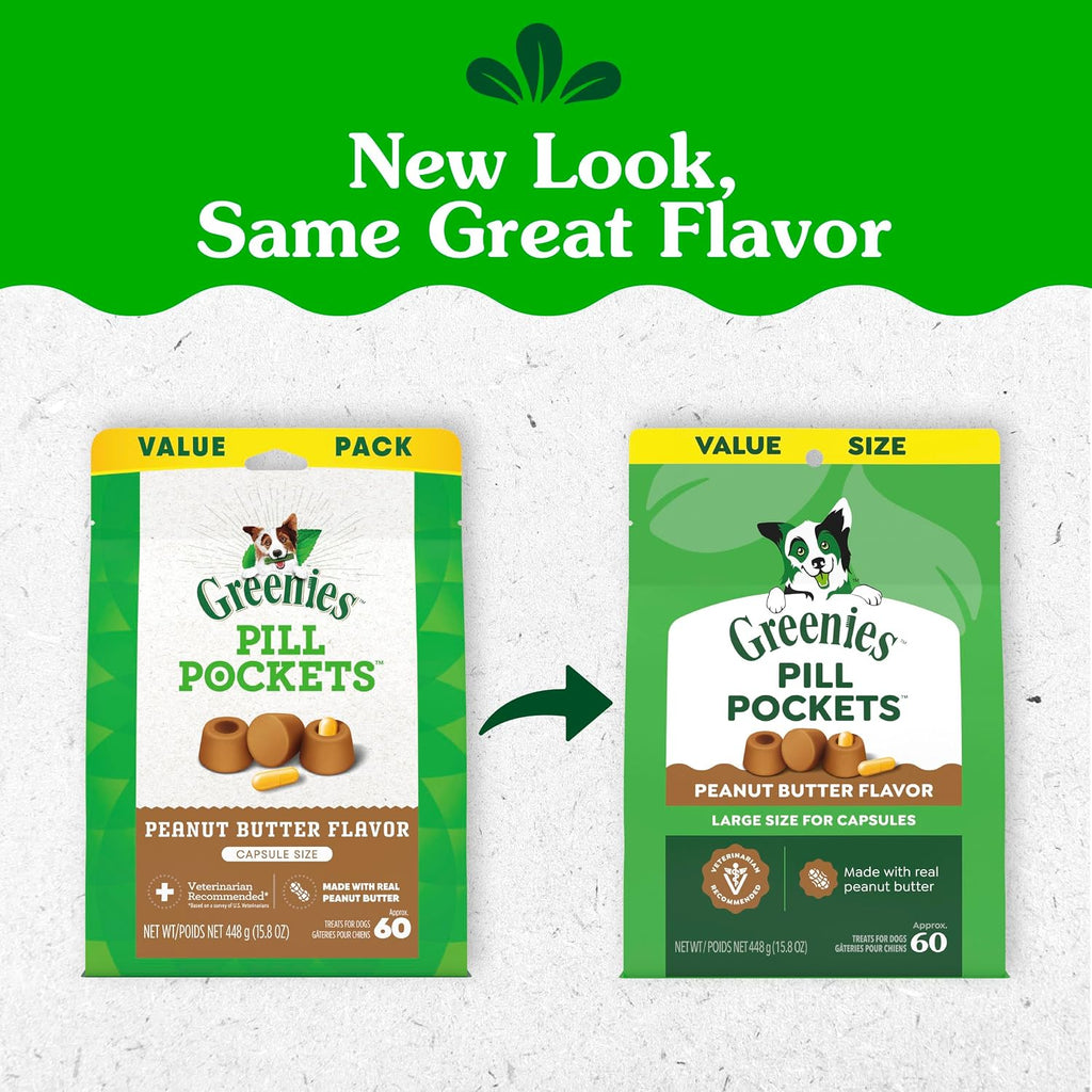 Greenies Pill Pockets Large Size Dog Treats, Peanut Butter, 15.8 oz | Vet-recommended, capsule size, low calorie, odor masking, stress- and mess-free medication experience