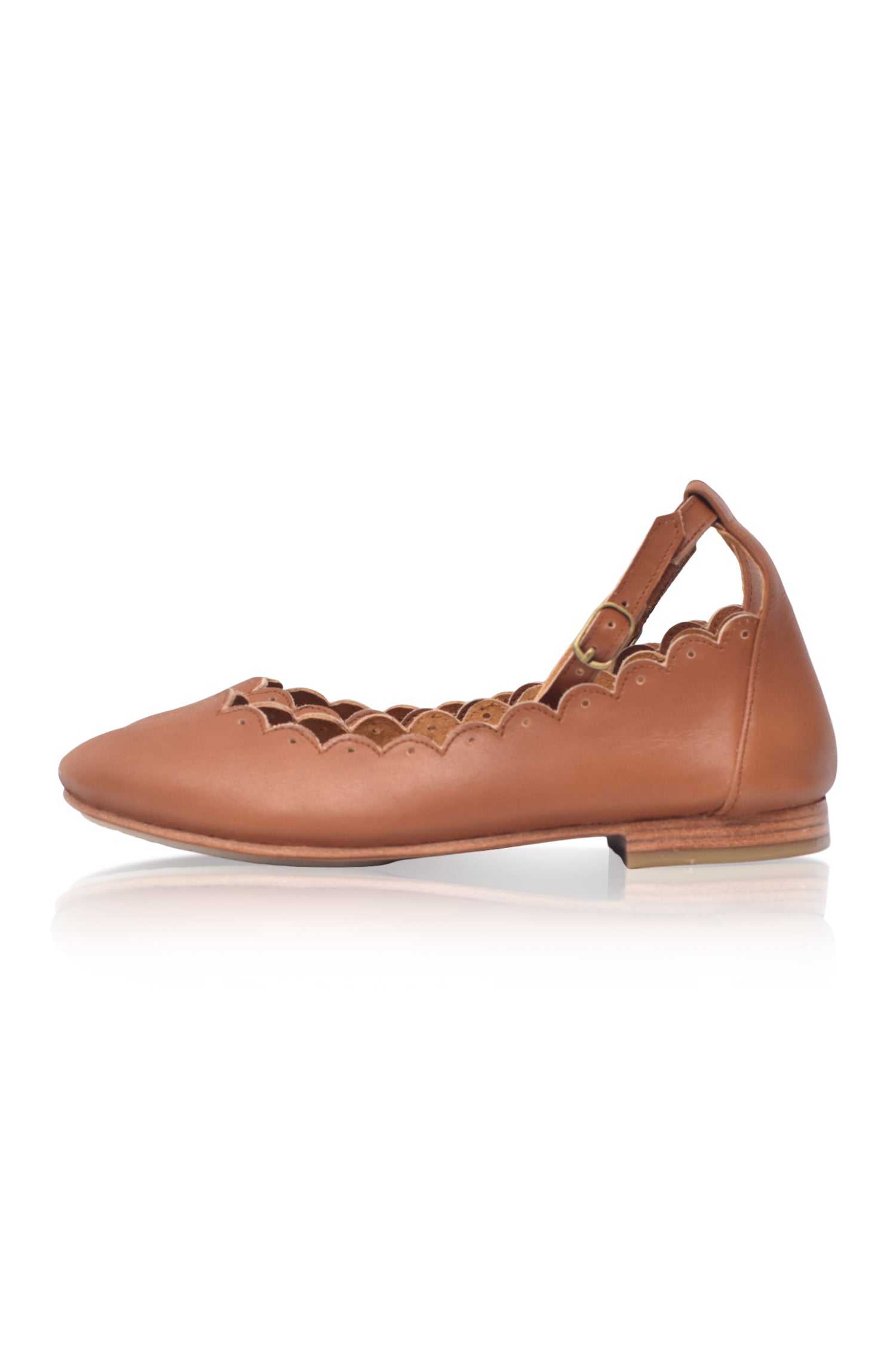 Fleur Scalloped Ankle Strap Flats