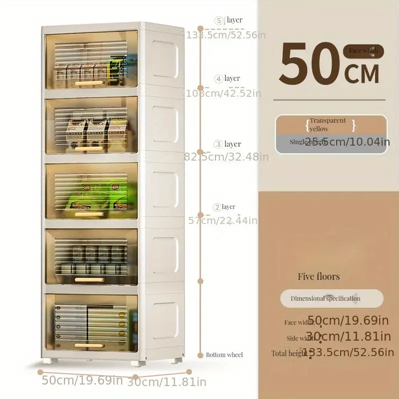 Store and move essentials seamlessly with the Multi-layer Flip Storage Rack