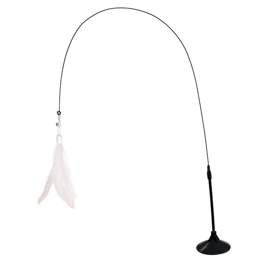 Cat Teaser Toy Cat Teaser Pole With Feather Bell Extended Rod Suction Cup Durable Bite Teaser Stick Replaceable Feather Head