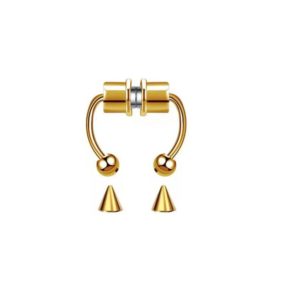 Punk Hip Hop Non-Pierced Magnetic Nose Ring For Ladies, Stainless Steel Clip On Fake Septum Jewelry Halloween Party Accessory