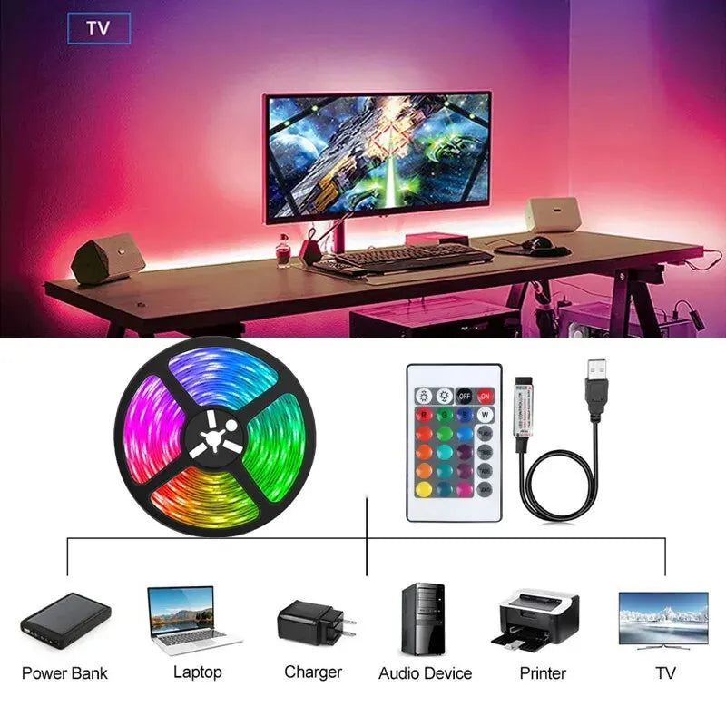 USB 5V Led Lights APP and 24Keys Remote Control RGB Flexible Tape Diode Lights for TV Background Luces Led