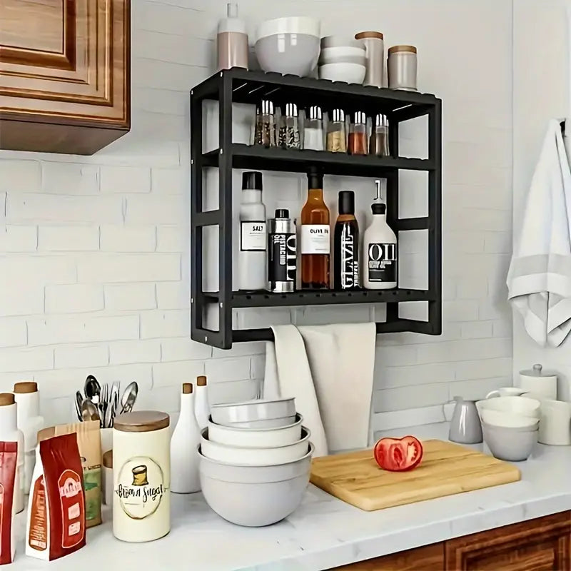 Wall Mounted Storage Rack with Rod - Black
