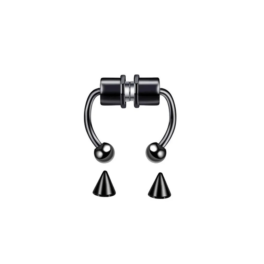 Punk Hip Hop Non-Pierced Magnetic Nose Ring For Ladies, Stainless Steel Clip On Fake Septum Jewelry Halloween Party Accessory