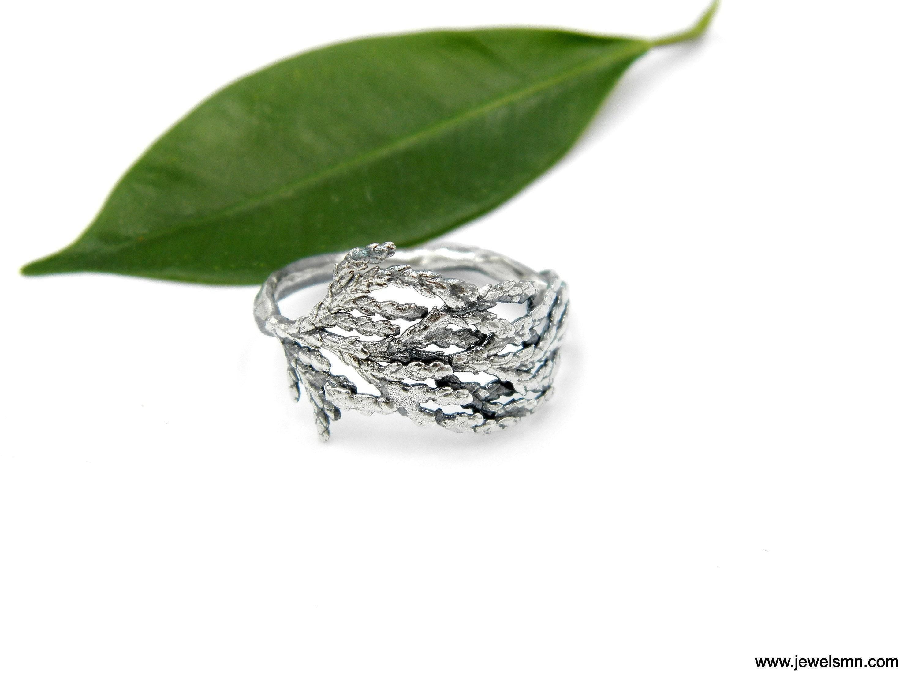 Real Juniper Branch Silver Ring, Handmade Minimalist Jewelry, Organic Forest Band, Gift for Health & Resilience, Sterling Silver 925